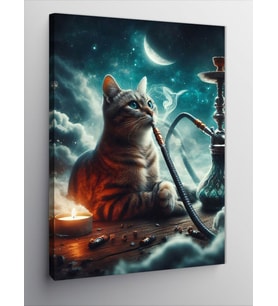 Kanvas Tablo Nargile İçen Kedi