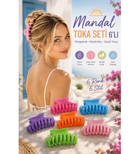 Mandal Toka Seti 6’lı Kadın Pembe Mavi Rengarenk Büyük Boy Kadın Toka