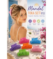 Mandal Toka Seti 6’lı Kadın Pembe Mavi Rengarenk Büyük Boy Kadın Toka