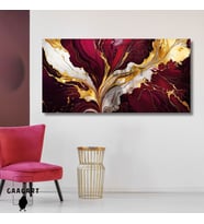 Panoramik Kanvas Duvar Tablosu Soyut Bordo Gold Mermer Deseni