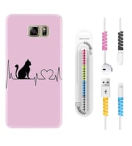 Samsung S7 Edge S20 Fe Plus Ultra S21 S22 Kılıf Kablo Koruma Spiral Silikon Pink Cat Heart 1303