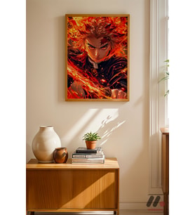 Demon Slayer Rengoku Poster, Ahşap Çerçeveli Duvar Tablosu - Anime Severlere Özel