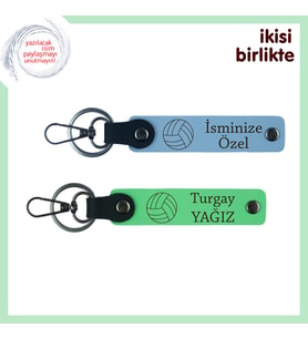 Küçük Sporcunun Hatırasına Özel, Voleybol Temalı Deri Anahtarlık Takımı, Gök Mavi-Fıstık Yeşil