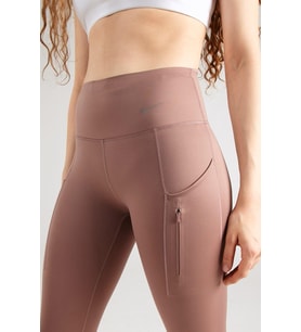 Nike Trainng Go Dri Fit İnfinaLock High Rise 7/8 Leggings 6 Cepli Toparlayıcı Yüksek Belli Reflektörlü Antrenman Taytı Açık Kahve