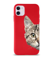 Apple iPhone 11 Uyumlu Lansman Kılıf Catface Tasarımlı Altı Kapalı İçi Kadife Kaplı Silikon Kapak (Şeffaf)