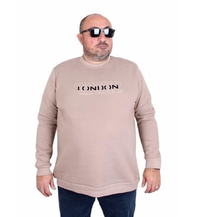 Starbattal Erkek Büyük Beden Sıfır Yaka 3ip Sweat London 24208 CAMEL