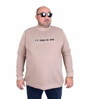 Starbattal Erkek Büyük Beden Sıfır Yaka 3ip Sweat London 24208 CAMEL