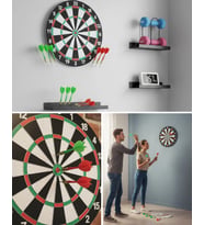 Şık Tasarımlı 15 İnç Dart Tahtası Metal Uçlu 4 Ok Seti