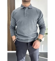 Erkek Düğmeli Polo Yaka Kazak Açık Mavi Edw231