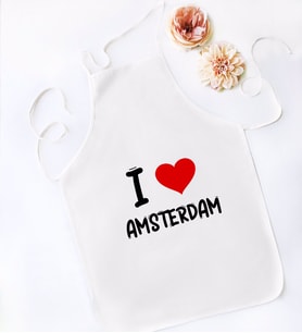 BK Gift I Love Amsterdam Tasarımlı Beyaz Mutfak Önlüğü - Model 1