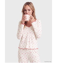 LCW DREAM Ekru Büzgülü Baskılı Kadın Pijama Takımı