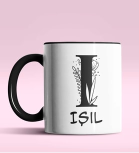 Kişiye Özel I Harfi Romantik Tasarım Siyah Renk Kupa (Siyah)