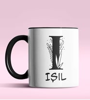 Kişiye Özel I Harfi Romantik Tasarım Siyah Renk Kupa (Siyah)
