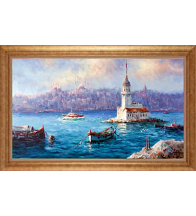 Çerçeveli Paspartulu Manzara Tablo bm1219 (Gold)