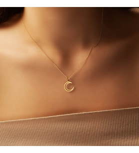 Kişiye Özel 925 Ayar Gümüş Şık Hilal Kolye Kadınlara Özel Hediye (Gold)