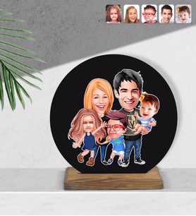 BK Gift Kişiye Özel Aile Karikatürlü Yuvarlak Ahşap Biblo-6