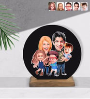 BK Gift Kişiye Özel Aile Karikatürlü Yuvarlak Ahşap Biblo-6