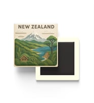 Yeni Zelanda - New Zealand - Paper Cut Art - Baskılı Buzdolap Magneti Kare - 9x9 cm