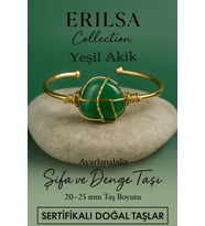 Sertifikalı Doğal Yeşil Akik Taşı Ayarlanabilir 24K Altın Kaplama Bileklik 20-25 mm (Çok Renkli)
