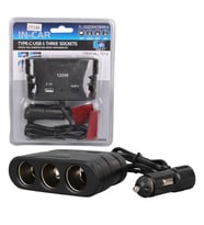 Olesson 2013 12-24V TYPE-C + USB Girişli 120W 80 CM Kablolu 3 Lü Araç Çakmak Çoklayıcı
