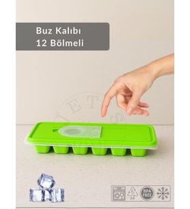 12 Bölmeli Buz Kalıbı Esnek Silikon Buz Küpü BPA FREE Kare Bas Parmak Buzluk 3x3 Yeşil