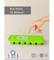 12 Bölmeli Buz Kalıbı Esnek Silikon Buz Küpü BPA FREE Kare Bas Parmak Buzluk 3x3 Yeşil