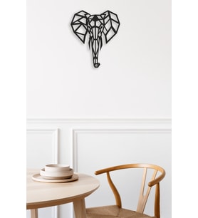 Geometrik Fil Figürü Ahşap Mdf Duvar Dekorasyon Ürünü 40x34 Cm (Siyah)