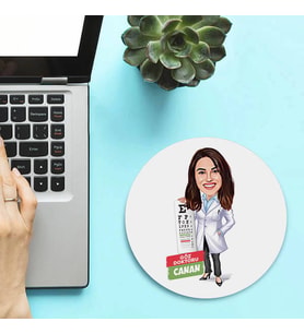 Kişiye Özel Karikatürlü Kadın Göz Doktoru Mousepad