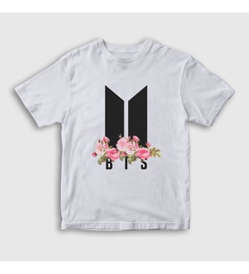 Presmono Unisex Çocuk Beyaz Flowers Bts T-Shirt 22153tt