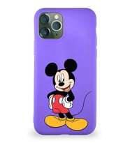 Apple iPhone 11 Pro Soft Premier Kapak Mickey Mouse-E Tasarımlı Silikon Kılıf - Mor (Şeffaf)