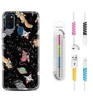 Samsung M21 M22 M23 M30 M31S M32 Kılıf Kablo Koruma Spiral Silikon Planet Animals 1771