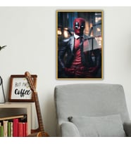 Metal Çerçeveli Cam Tablo Film Karakteri Deadpool Portresi (Gold)