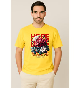 Erkek - Kadın %100 Pamuk Hope Gül Desenli Baskılı Yarım Kollu Bisiklet Yaka T-Shirt
