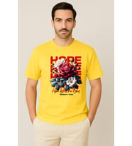 Erkek - Kadın %100 Pamuk Hope Gül Desenli Baskılı Yarım Kollu Bisiklet Yaka T-Shirt (Sarı)