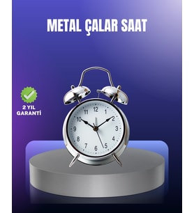 Yuvarlak Gümüş Dekoratif Işıklı Masa Üstü Saat Alarmlı Sessiz Çalışma