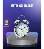Yuvarlak Gümüş Dekoratif Işıklı Masa Üstü Saat Alarmlı Sessiz Çalışma