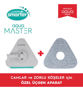 SMARTER Aqua Master Üçgen Aparat + Mop Camlar Ve Zorlu Köşeler İçin Temizlik Paspas (Gri)