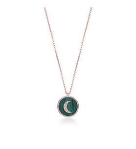 Zirkon Taşlı Rose Altın Kaplamalı Sedefli Ay Gümüş Kolye