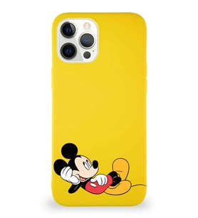 Apple iPhone 12 Pro Max Soft Premier Kapak Mickey Mouse-F Tasarımlı Silikon Kılıf - Sarı (Şeffaf)