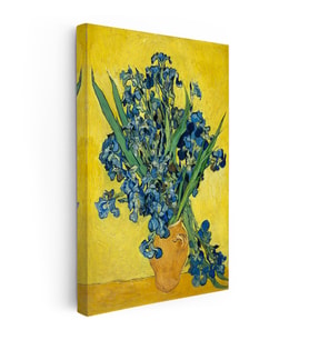 Kanvas Tablo Vincent van Gogh Mavi İrisler Sarı Fonlu Vazo Ressam Tablosu Ev Ofis Dekoru