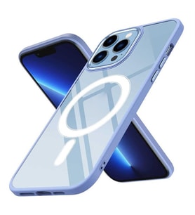 Coverzone iPhone 13 Pro ile uyumlu K?l?f Wireless ?arj �zellikli Metal buton Z-Krom MagSafe ile uyumlu ?effaf Transparan Double Color Silikon Kapak Lila