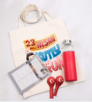 23 Nisan'a Özel Deri Kılıflı 500 Ml Kırmızı Su Matarası & Ham Bez Çanta & 2'li Balon & Haftalık Planner Hediye Seti