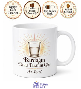 Optimist Bardağın Dolu Tarafı Polyanna Mutluluğu Baskılı Porselen Kupa Hediye