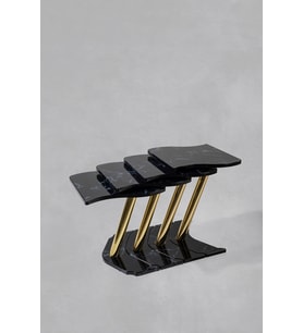 4 Lü Gold Zigon Sehpa - Siyah Mermer