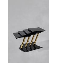 4 Lü Gold Zigon Sehpa - Siyah Mermer