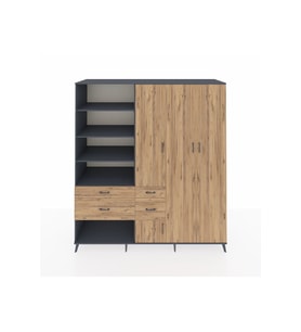 Kronos Dolap 14 Raflı 4 Çekmeceli 4 Kapaklı 220x59x243 Antrasit-Çam/Çam