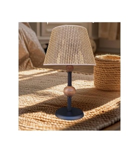 ÇİFT AHŞAPLI ABAJUR SİYAH RATTAN KAHVE RENGİ ŞAPKALI