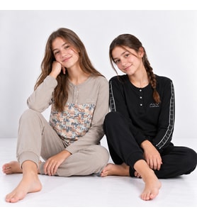 Genç Kadın Pamuklu Yakası Düğmeli Cepli Hediyelik 2 Adet 2'li Alt Üst Pijama Takımı AL507 V1, AL501 V1 BB2453