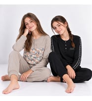 Genç Kadın Pamuklu Yakası Düğmeli Cepli Hediyelik 2 Adet 2'li Alt Üst Pijama Takımı AL507 V1, AL501 V1 BB2453
