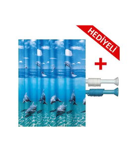 Prado Dolphin Duş Banyo Perdesi 180x200 Banyo Askısı Hediye BP8852-180X200-H